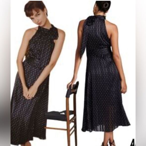 Sachin & Babi Anthropologie women’s 6 polka dot stripe halter midi dress FLAW - Picture 3 of 11